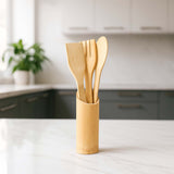 Eco-Friendly Bamboo Spatula Set with Holder (4 Pc)