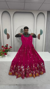 Crepe Silk Embroidered Gown with Jacket – Fully Stitched Party Wear Set