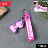 Cute Cartoon Silicone 3D Key Chain with Metal Hook & Strap (Pack of 1)